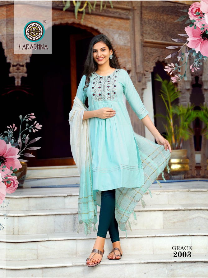 Aradhna Grace 2 New Ethnic Wear Nayra Cut Kurti With Dupatta Collection